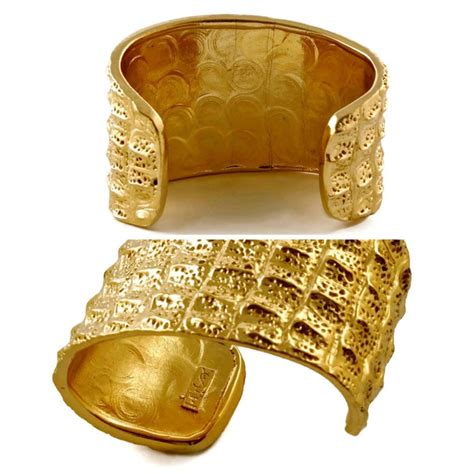 crocodile gold cuff ysl|Yves Saint Laurent Gold Statement Crocodile Cuff Bracelet YSL.